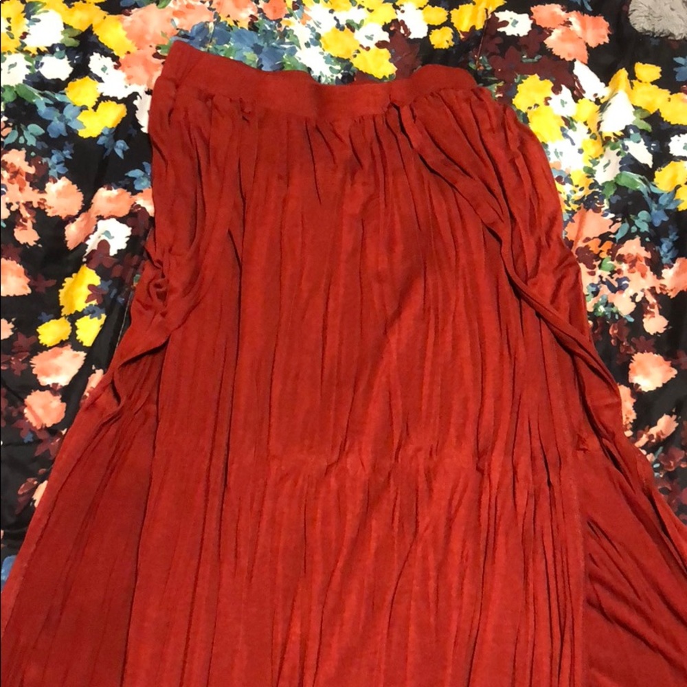 Burnt orange double slit maxi skirt